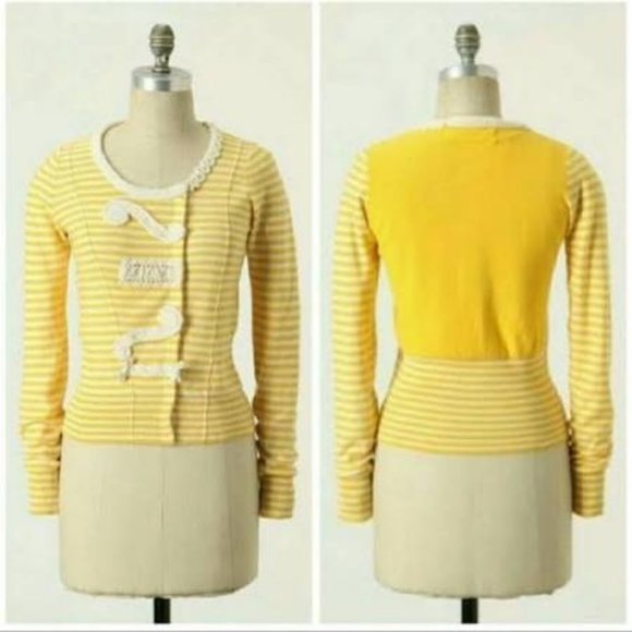 Anthropologie Field Flower Appliqué Striped Cotton Cardigan Size S Lightweight - Picture 1 of 8